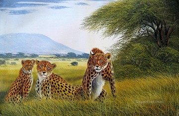 family portrait in a landscape Painting - wanjeri cheetah family from Africa